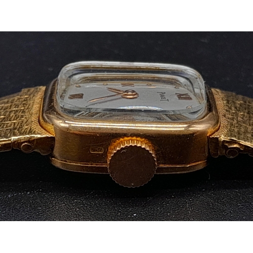 38 - A Vintage 18K Gold Piaget Ladies Dress Watch. 18K gold bracelet and case - 16 x 15mm. Mechanical mov... 