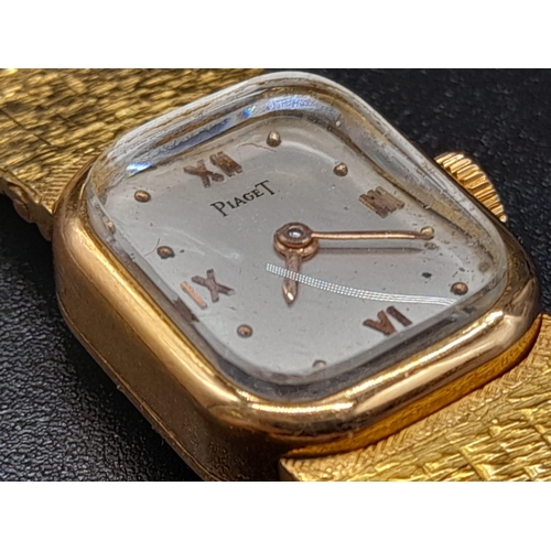 38 - A Vintage 18K Gold Piaget Ladies Dress Watch. 18K gold bracelet and case - 16 x 15mm. Mechanical mov... 