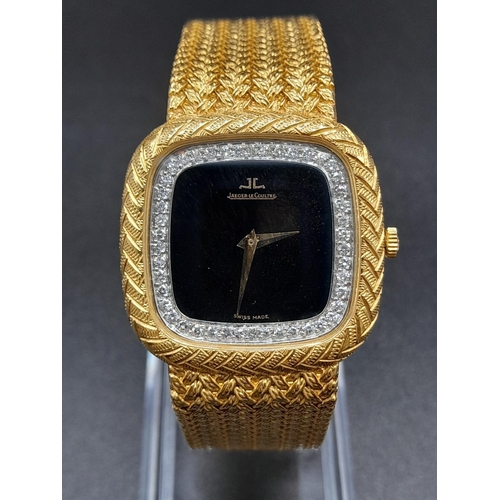 59 - An 18K Solid Gold and Diamond Jaeger de Coultre Unisex Watch. 18K old bracelet and case - 30 x 30mm.... 