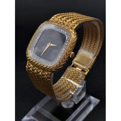 59 - An 18K Solid Gold and Diamond Jaeger de Coultre Unisex Watch. 18K old bracelet and case - 30 x 30mm.... 