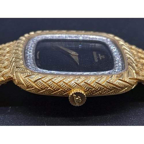 59 - An 18K Solid Gold and Diamond Jaeger de Coultre Unisex Watch. 18K old bracelet and case - 30 x 30mm.... 