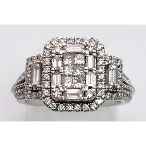 72 - A Stunning Vera Wang 18K White Gold and Diamond Love Ring. Featuring a collage of diamond cuts - pri... 