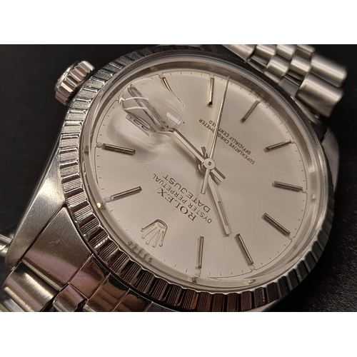 81 - A Rolex Oyster Perpetual Datejust Gents Watch. Stainless steel strap and case - 35mm. Silver tone di... 