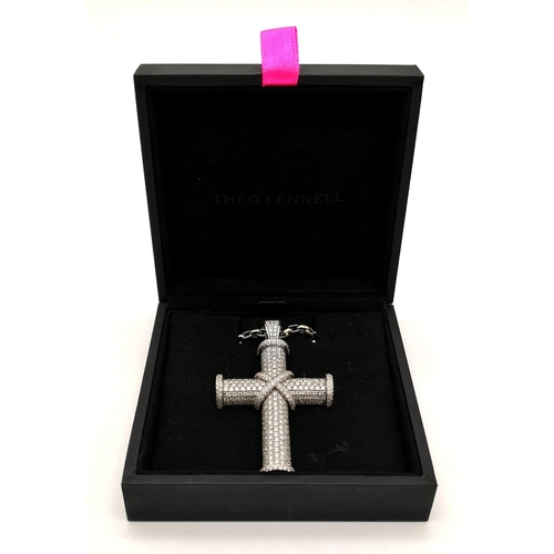 50 - A Theo Fennell 18K White Gold Diamond Cross Pendant on an 18K White Gold Chain. Hundreds of brillian... 