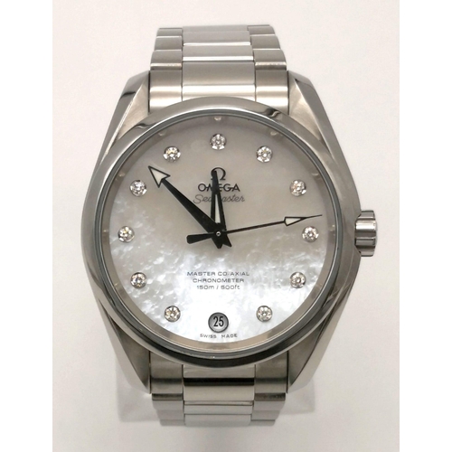 62 - An Omega Seamaster Diamond and Mother of Pearl Master Co-Axial Automatic Watch. Stainless steel stra... 