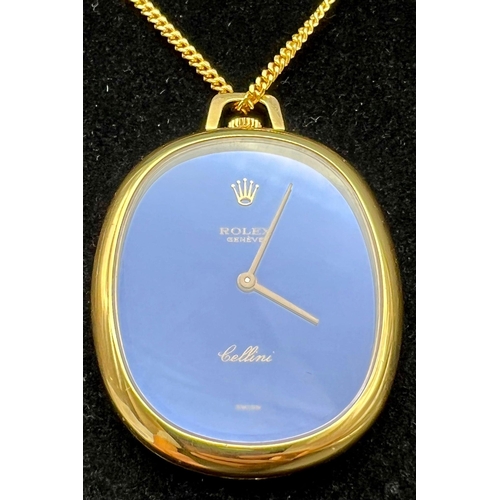 95 - A Vintage Rolex 18K Gold Cellini Open Face Pocket Watch on an 18K Gold Chain. Mechanical movement. B... 