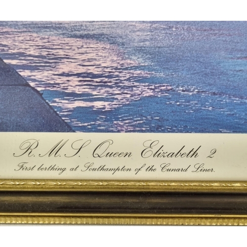 246 - A Lovely Collectable Vintage Print of The QE2 Cruise Liner Signed by its First Captain - W.E Warwick... 