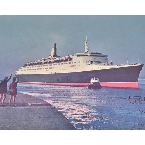 246 - A Lovely Collectable Vintage Print of The QE2 Cruise Liner Signed by its First Captain - W.E Warwick... 