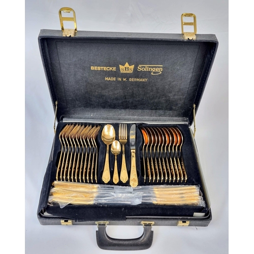 162 - A Brand New, Unused Solingen SBS 23/24K Gold Plated Cutlery Set. 72 items over two tiers in the orig... 