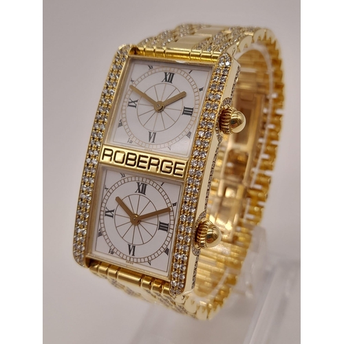 15 - A Rare Roberge Dual Face 18K Gold and Diamond Encrusted Dress Watch. 18k gold and diamond bracelet a... 