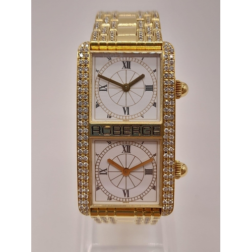 15 - A Rare Roberge Dual Face 18K Gold and Diamond Encrusted Dress Watch. 18k gold and diamond bracelet a... 