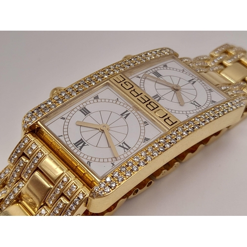 15 - A Rare Roberge Dual Face 18K Gold and Diamond Encrusted Dress Watch. 18k gold and diamond bracelet a... 