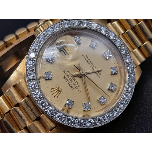 87 - An 18K Gold and Diamond Rolex Oyster Perpetual Datejust Ladies Watch. 18k gold strap and case - 26mm... 