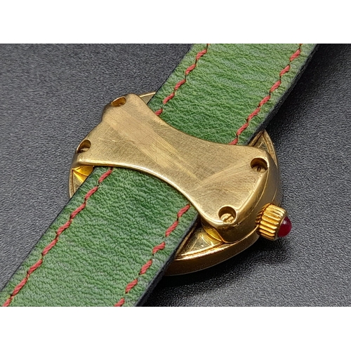 149 - A Bouquet 18K Gold, Ruby and Emerald Dress Watch. Red leather strap. Gold, emerald and ruby case - 3... 