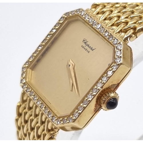 214 - A Chopard 18K Gold and Diamond Ladies Watch. 18K gold strap and case - 20mm. Diamond bezel. Gold dia... 