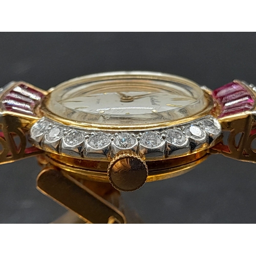 258 - A Cortebert 18k Gold Diamond and Ruby Ladies Watch. 18K gold, diamond and ruby bracelet. 18K gold an... 