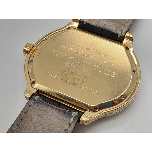 30 - A De La Cour 18k Gold and Diamonds - Since Tomorrow Dress Watch. Black leather strap with 18k gold a... 