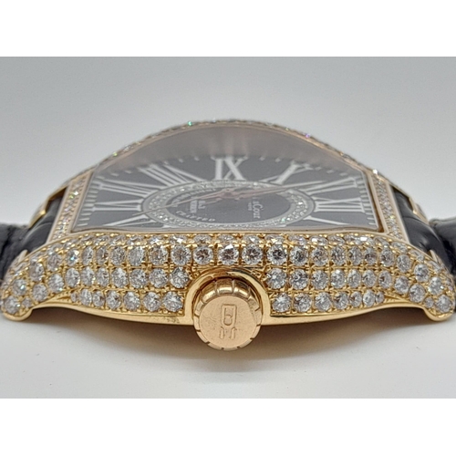 30 - A De La Cour 18k Gold and Diamonds - Since Tomorrow Dress Watch. Black leather strap with 18k gold a... 