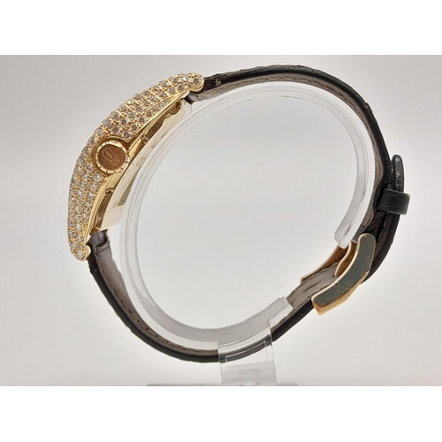 30 - A De La Cour 18k Gold and Diamonds - Since Tomorrow Dress Watch. Black leather strap with 18k gold a... 