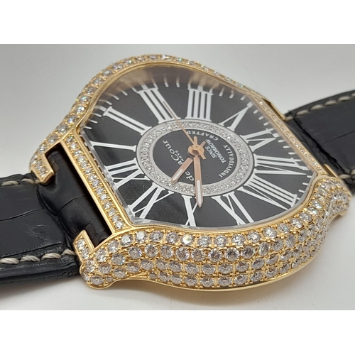 30 - A De La Cour 18k Gold and Diamonds - Since Tomorrow Dress Watch. Black leather strap with 18k gold a... 