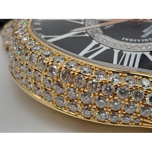 30 - A De La Cour 18k Gold and Diamonds - Since Tomorrow Dress Watch. Black leather strap with 18k gold a... 