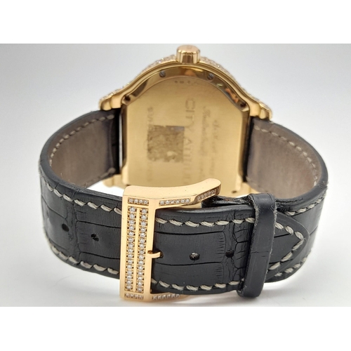 30 - A De La Cour 18k Gold and Diamonds - Since Tomorrow Dress Watch. Black leather strap with 18k gold a... 