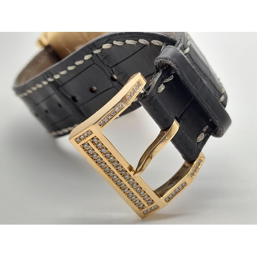 30 - A De La Cour 18k Gold and Diamonds - Since Tomorrow Dress Watch. Black leather strap with 18k gold a... 