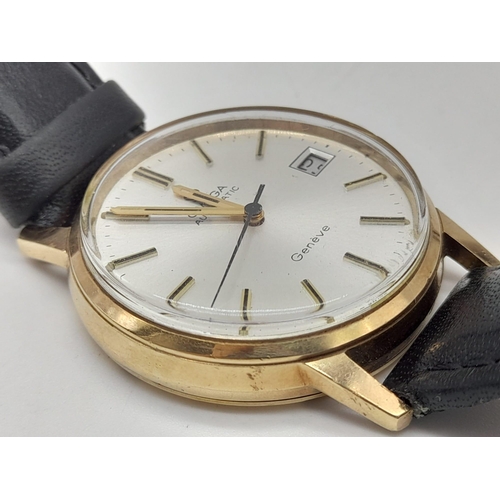 354 - An Vintage Omega Automatic Gents 9k Gold Watch. Black leather strap. Gold case - 35mm. Silver tone d... 