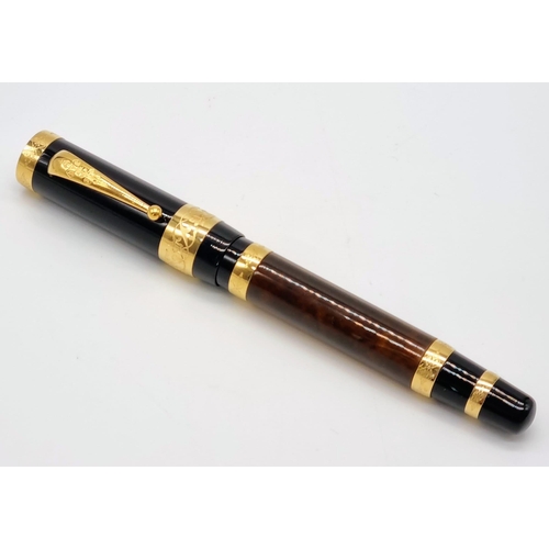 89 - A Mont Blanc Limited Edition Francois Fountain Pen. Black resin and gold plate cap. Brown resin and ... 