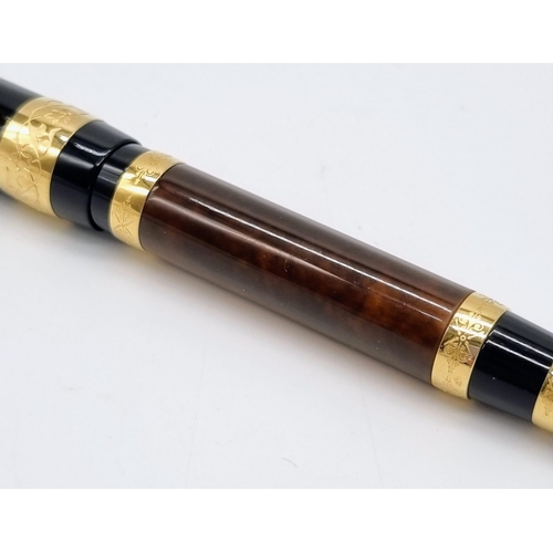 89 - A Mont Blanc Limited Edition Francois Fountain Pen. Black resin and gold plate cap. Brown resin and ... 