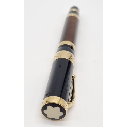 89 - A Mont Blanc Limited Edition Francois Fountain Pen. Black resin and gold plate cap. Brown resin and ... 