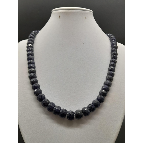 166 - 510ct Faceted 9mm-10mm Blue Sapphire Necklace with Blue topaz and Sapphire clasp set in 925 silver. ... 