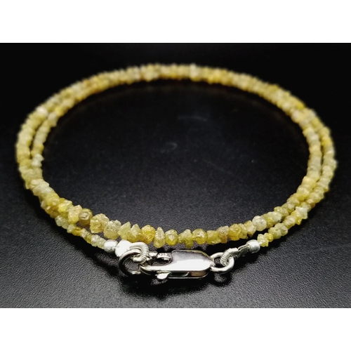 417 - 17ct Yellow Raw Rough Diamond Bead Necklace. 16 inches with 925 silver clasp.