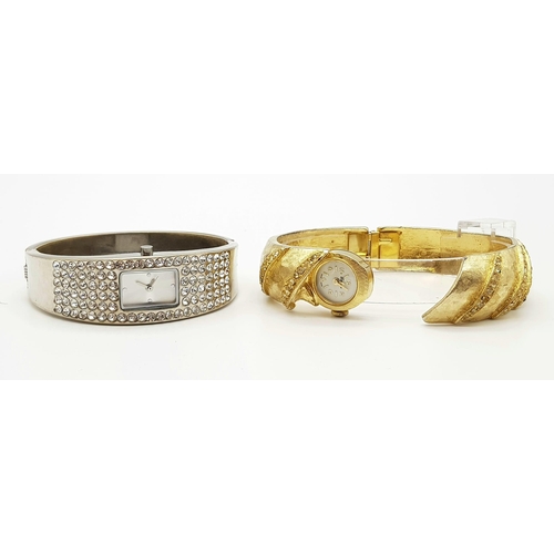 1177 - Two Ladies Bracelet Dress Watches. A silver, the other a gold tone. Both quartz movement in working ... 