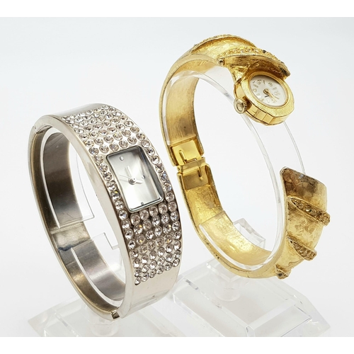 1177 - Two Ladies Bracelet Dress Watches. A silver, the other a gold tone. Both quartz movement in working ... 