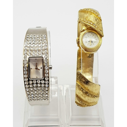 1177 - Two Ladies Bracelet Dress Watches. A silver, the other a gold tone. Both quartz movement in working ... 