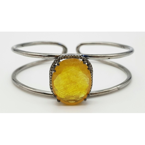 347 - 21.40ct Natural Yellow Sapphire Gemstone Bracelet with .40ct Diamonds. Openable Bracelet can fit any... 