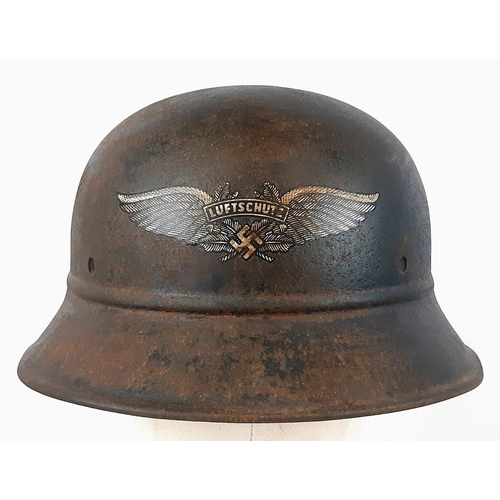 471 - WW2 German “Gladiator” Style Air Raid Police Helmet No Liner. Found in a German Cellar.