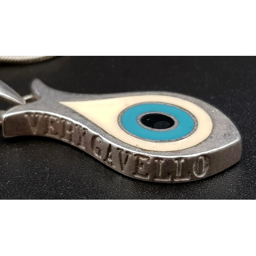 1192 - Solid silver and enamel eye pendant on 16