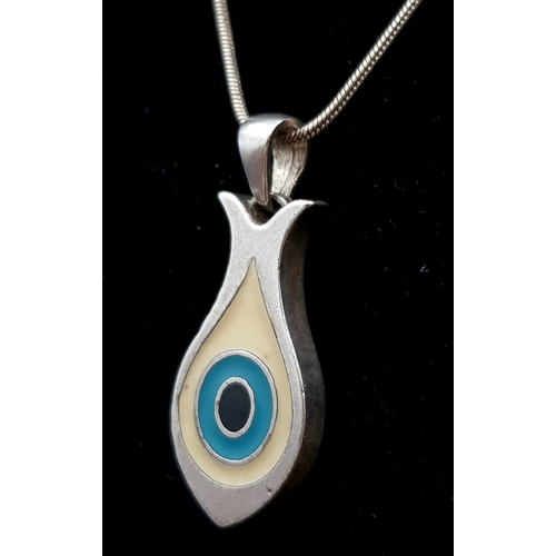 1192 - Solid silver and enamel eye pendant on 16