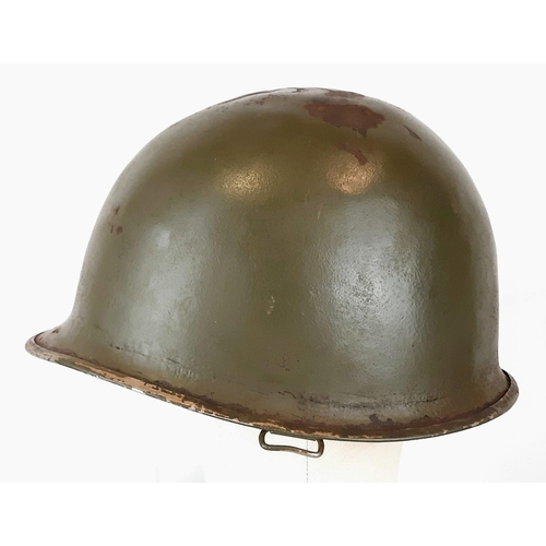 123 - WW2 US M1 Major’s Swivel Bale Helmet. Made by Schluter. Front seam split with brass Majors oak leak ... 