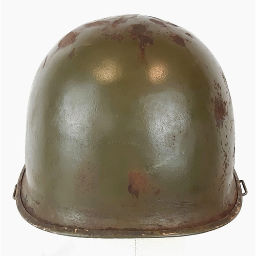 123 - WW2 US M1 Major’s Swivel Bale Helmet. Made by Schluter. Front seam split with brass Majors oak leak ... 