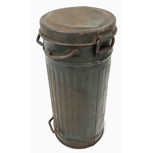 355 - 3rd Reich Waffen SS Gas Mask Cannister. Named to SS-Mann Hönig. Field Post label inside showing that... 