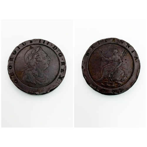 506 - A 1797 Britannia Cartwheel Two Pence Coin.