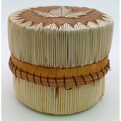 96 - An Antique Canadian Indigenous-Made Porcupine Quill box. Excellent craftsmanship with maple leaf dec... 