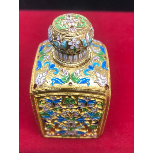 101 - Russian beautiful silver enamel tea caddy 
Height 8.3cm
Diameter 4.6cm
Weight 120.5 grams