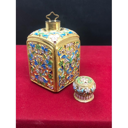 101 - Russian beautiful silver enamel tea caddy 
Height 8.3cm
Diameter 4.6cm
Weight 120.5 grams