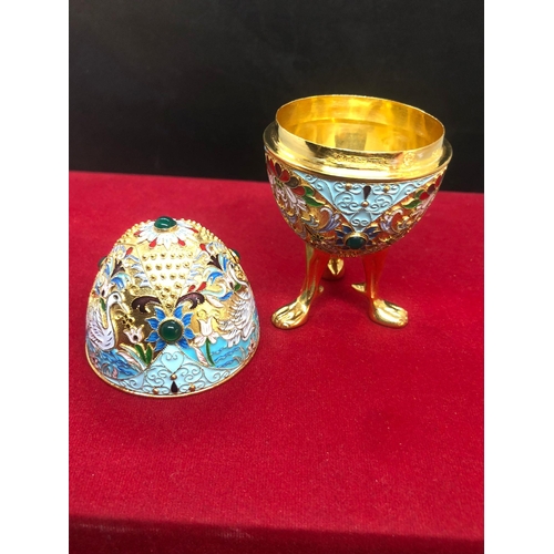 108 - Russian silver enamel gem stone large egg 

Weight 140 . 8 grams 

11.4cm height 
Diameter 5.1cm Wid... 