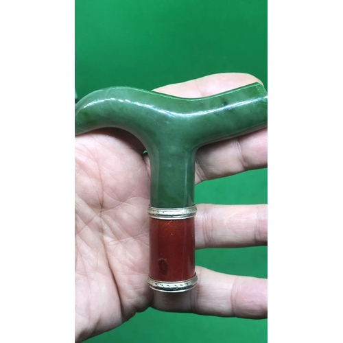 361 - A Faberge silver enamel nephrite jade walking stick handle 
9cm 
Beautiful condition