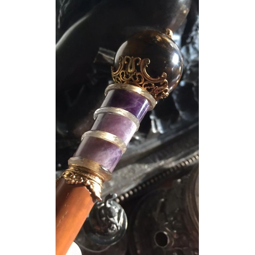 505 - Russian 14k Gold Diamond Amethyst Tiger Eye Rock Crystal Walking stick Handle.

Fully hallmarked wit... 